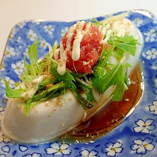 醤油/マヨ/すりごまで　水菜と辛子明太子の冷奴